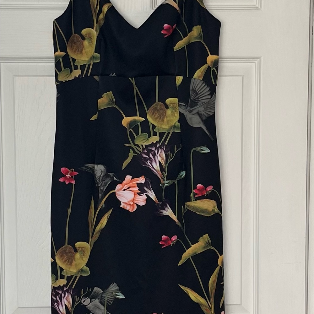 Ted Baker Gold Sheath Midi Dress Sleeveless V-Neck
